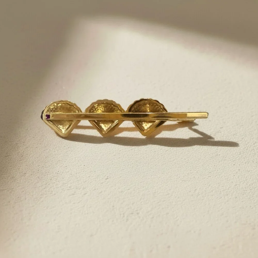 18K Gold Plated Stainless Steel Triple Shell Barrette Coastal Hair Bobby Pin